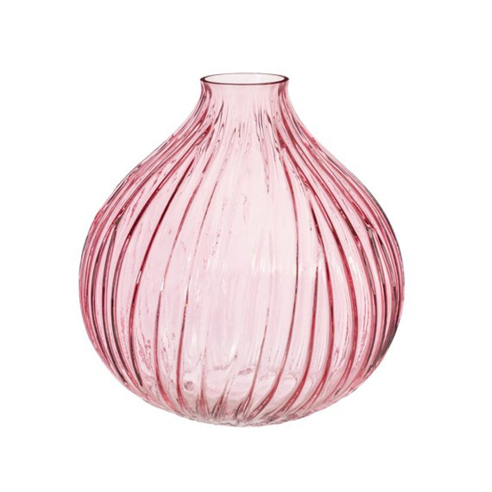 Round Fluted Glass Vase Pink 21cm Flower Vases